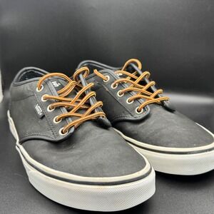 Vans Atwood Low Black Matte Leather Mens 9 Skate Shoes Round‎ Boot Laces Waffle